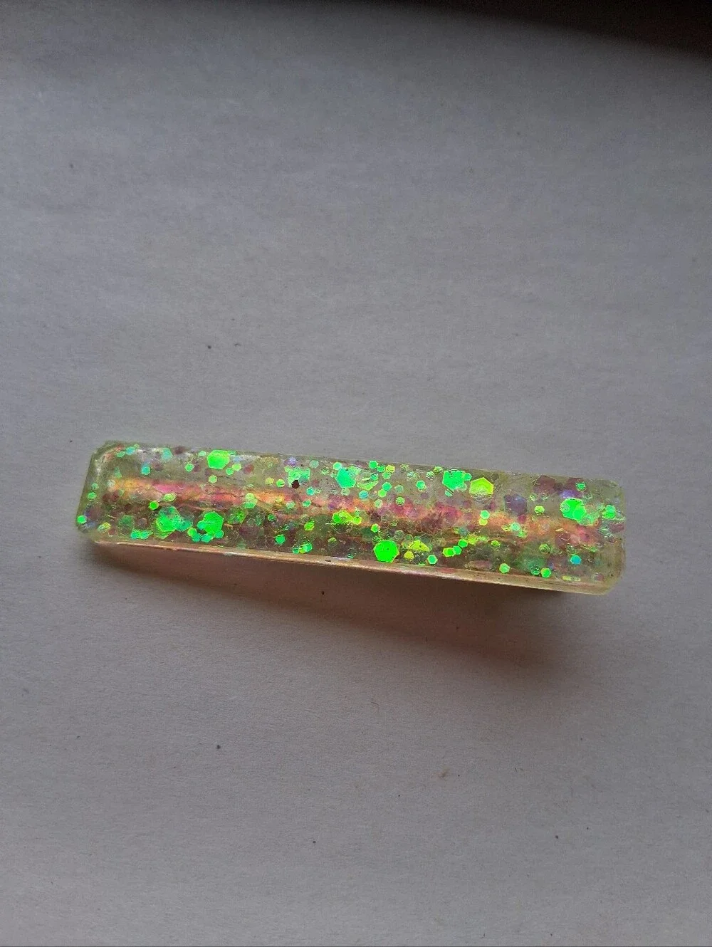5/$25 Iridescent Resin Barrette Hair Clip with Green Glitter